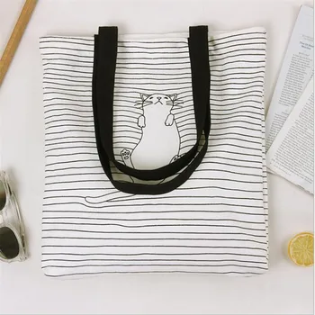 

Women Casual Canvas Tote Bag New Cute Cat Animal Prints Shopping Bags Female Party Handbag White Cross Body Shoulder Bag