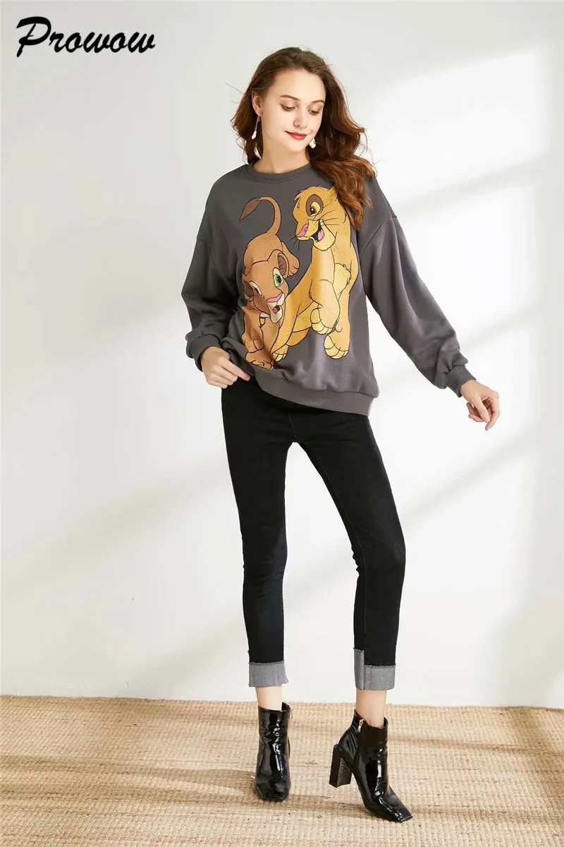 Womens sweatshirts Hoodies Black Pink harajuku cartoon Print Women Hoodies Long Sleeve O Neck Ladies Sweatshirt Casual Pullover
