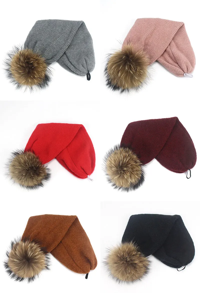 Новинка, женские зимние шапки с натуральным мехом и помпонами, шарф, повседневные модные вязаные шапки, брендовая плотная женская шапка