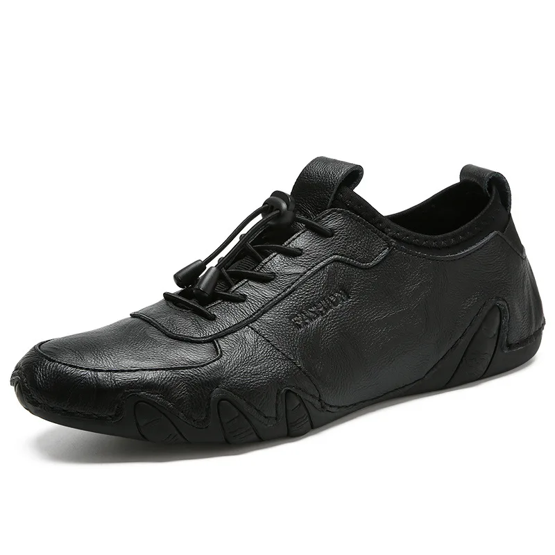 

Men Casual Shoes New Men Genuine Leather Shoes Spring Sneakers Men Footwear Slip on Rubber Driving Shoes Fashion Lace-Up 2021