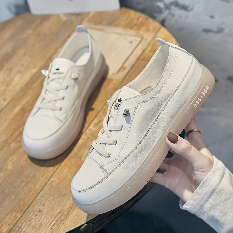 First Layer Cowhide Small White Shoes Women 2021 Spring Women's Single Shoes Casual Soft Sole Women's Sneakers