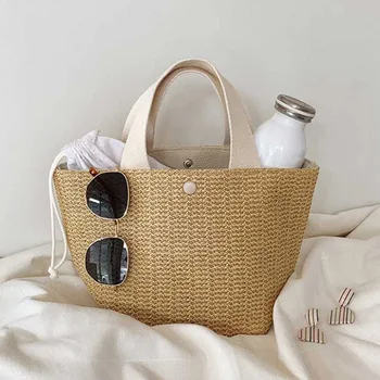 

Dihope Women Handmade Rattan Knitted Handbags Travel Totes Summer Simple Beach Bags Weaving Ladies Straw Bag Wrapped Beach Bag
