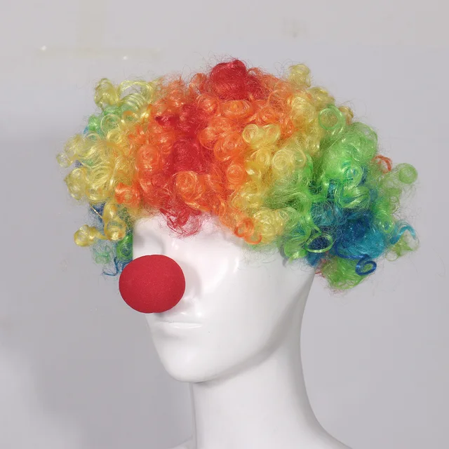 Rainbow Clown Wigs Caps Adorable Red Ball Foam Circus Clown Nose Party Halloween Kids Pretend Play Circus Costume Accessories 3