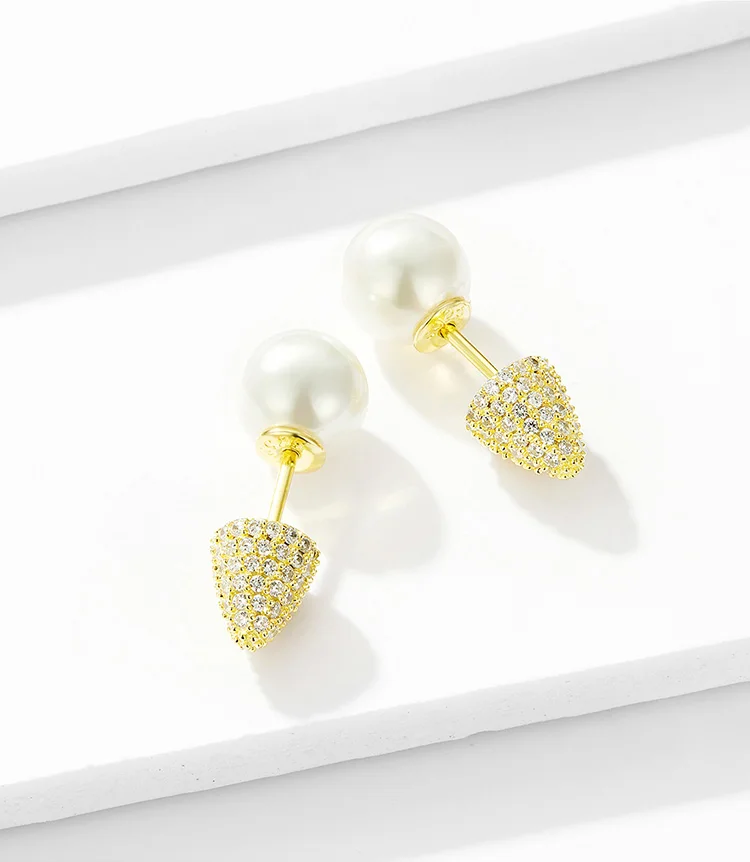 Серьги с жемчугом BISAER, 925 пробы, серебро, треугольная форма, изысканные серьги-гвоздики для женщин, маленькие серьги, ювелирное изделие EFE286
