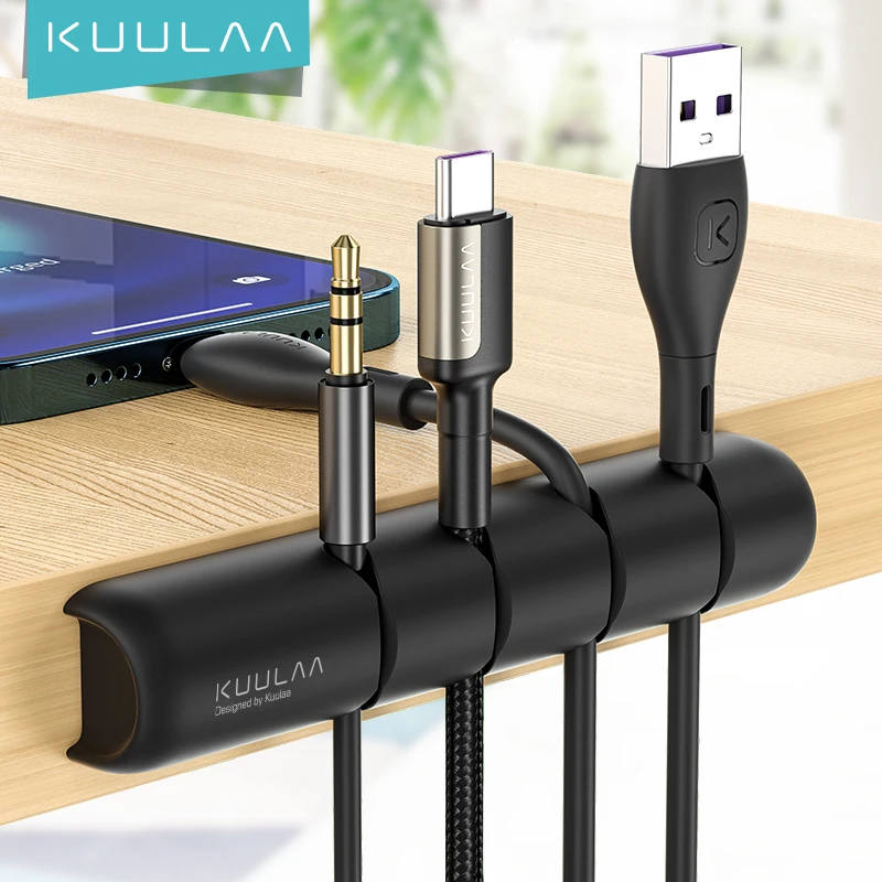 KUULAA Cable Organizer Silicone USB Winder Desktop Tidy Management Clips Holder for Mouse Headphone Wire | Мобильные телефоны и