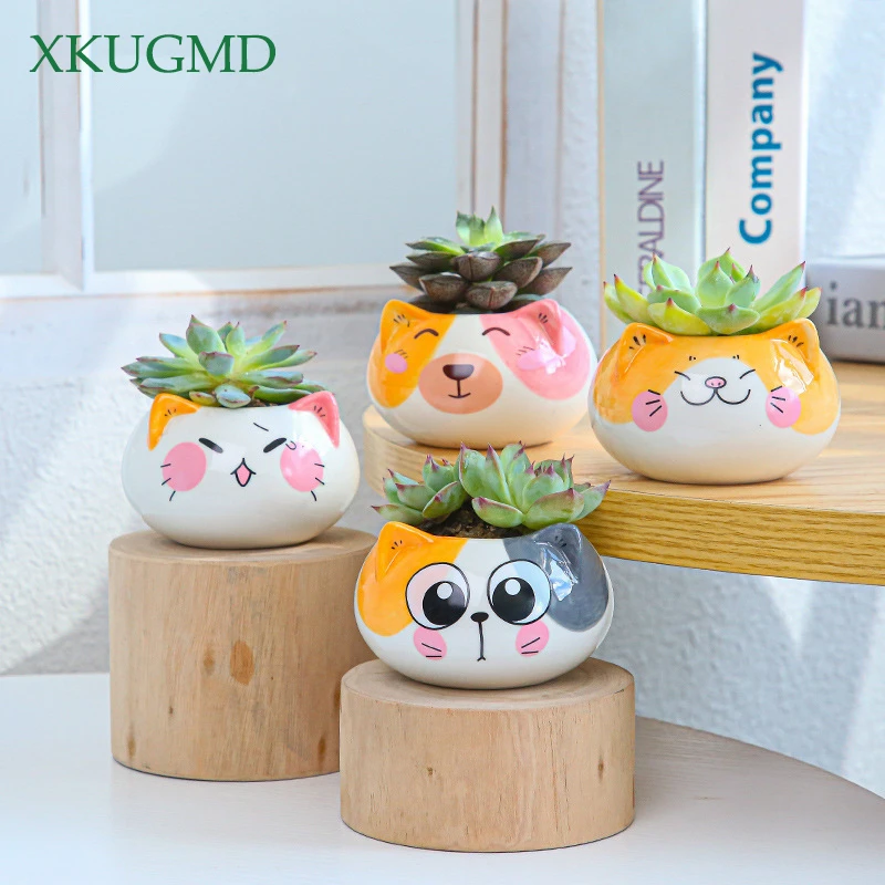 Popular New Products Ceramic Creative Cat Cute Crafts Succulents Flower Pots Balcony Plant Home Decorations Ornaments | Дом и сад