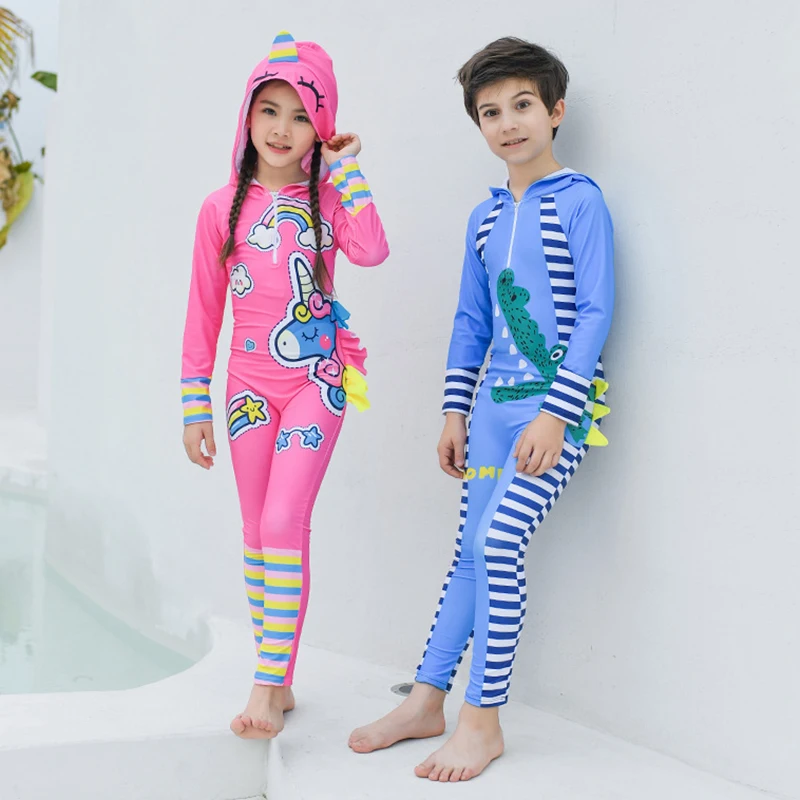 UPF 50 + полный Рашгард для детей с капюшоном длинным рукавом цельный купальник