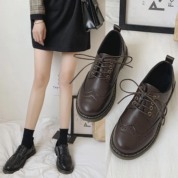 

2020 Spring And Autumn New Style Small Leather Shoes Lace-up Shoes British Style Retro Korean-style Versatile College Style Bull