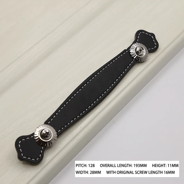 1PCS Leather Handle Bag Handle Drawer Door Knob Brown Black Furniture Handle Hardware Decoration Zinc Alloy Cabinet Dresser MBS0041-9