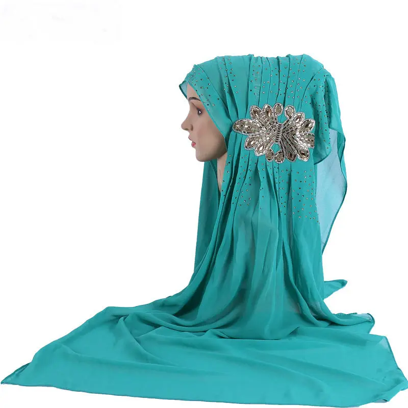 Новые женские дизайнерские хиджаб шарфы большая аппликация стразами пузырь шифон мусульманский шарф Ислам платок арабский тюрбан