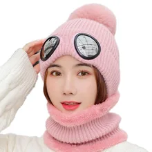 SUOGRY/женские и мужские утолщенные шапки двойного назначения, теплые зимние вязаные шапки Skullies, лыжная шапка, аксессуары: солнцезащитные очки шапка для взрослых