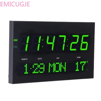 

room modern design digital thermometer clock6 digits time display LED digaital wall clock with calenders,week display Linving