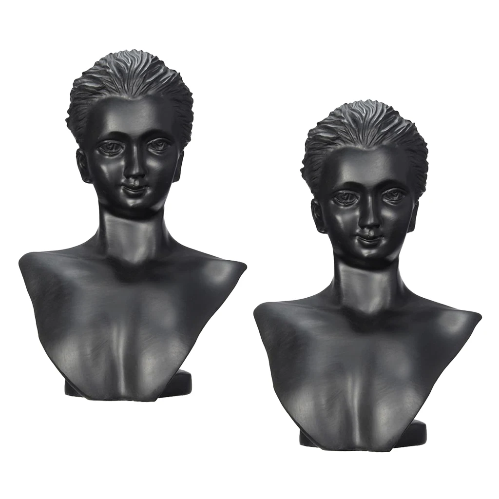 2x Women Figure Mannequin Black Resin 3D Bust Counter Jewelry Display Rack 2x Women Figure Mannequin Black Resin 3D Bust Counter Jewelry Display Rack