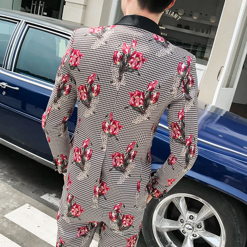 Мужские костюмы с цветами мужские Цветочные Костюмы брюками модные Сценические