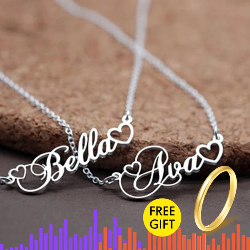 

Handmade Personalized Name Pendant With Tiny Heart Cursive Nameplate Necklace Women Men Customized Jewelry Kids Birthday Gift