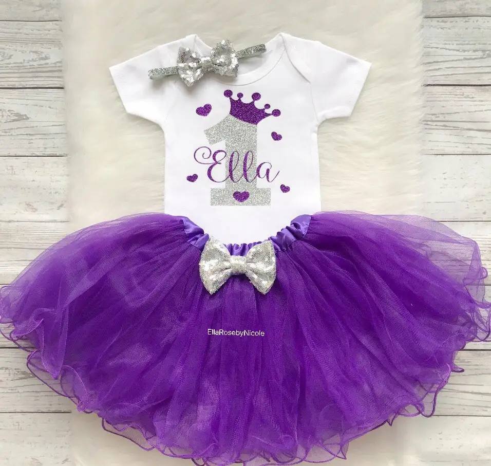 Personalize Theme party girl Baby shower Princess Birthday long sleeve Tutu set custom names and date cake dress/Note the length | Детская