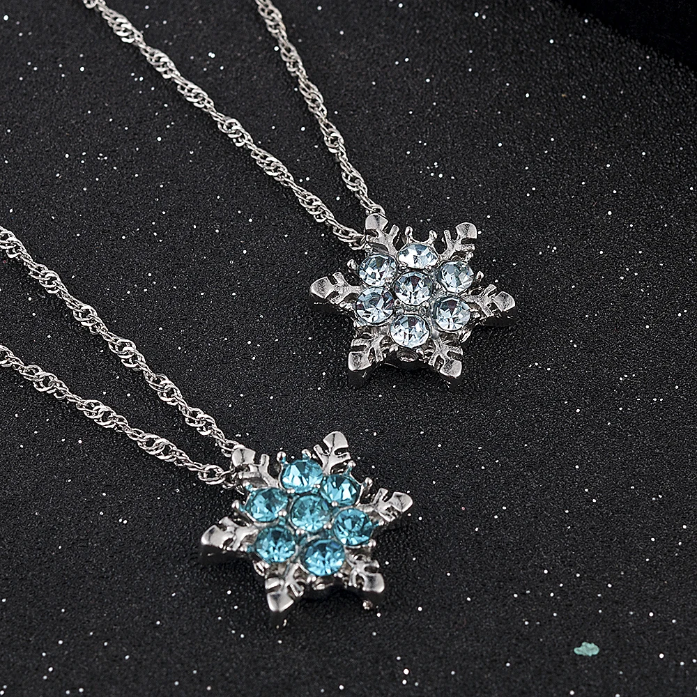 Blue Crystal Snowflake Zircon Flower Necklaces & Pendants Jewelry - Image 3