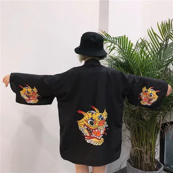 

Japanese Style Kimono Cardigan Women Summer Print Dragon Jacket Outwear Casual Satin Novelty Cardigan Traditional Bathrobe Gown