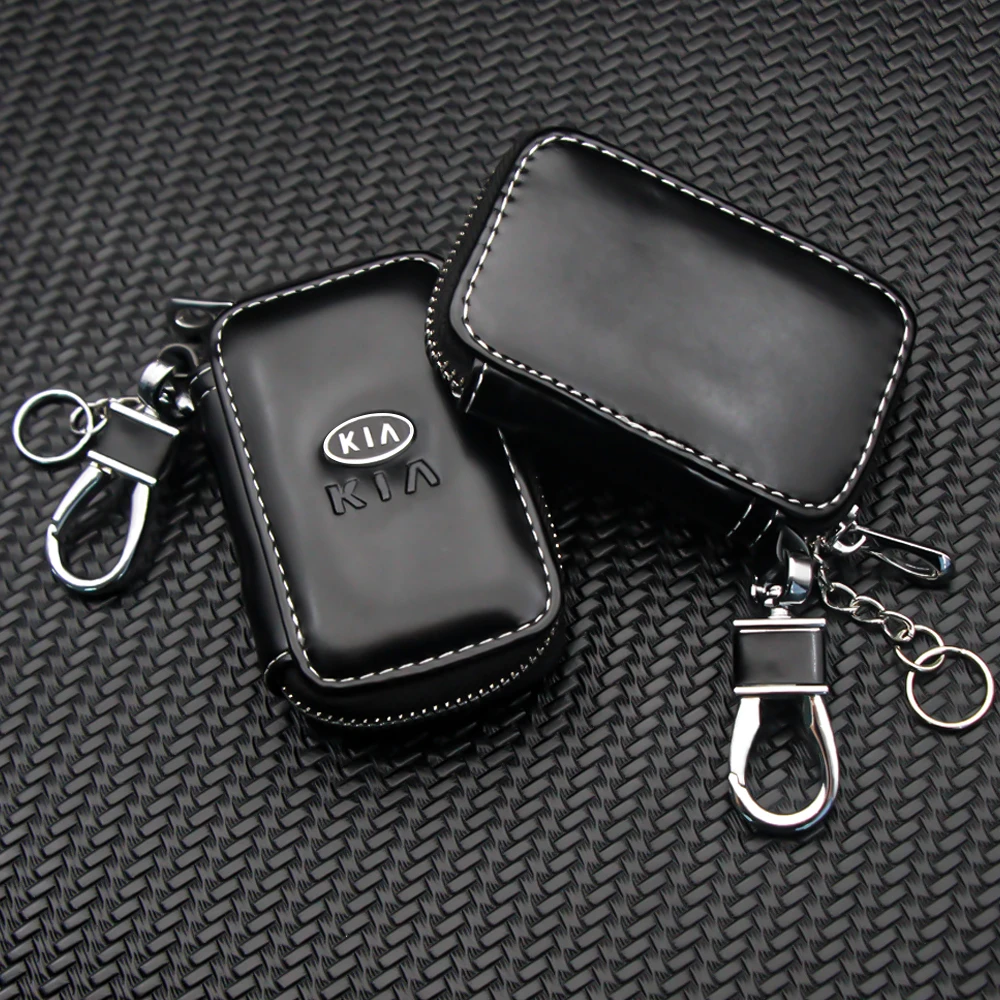 Car Logo Key Case Multifunction Leather Zipper Black Keychain Wallet