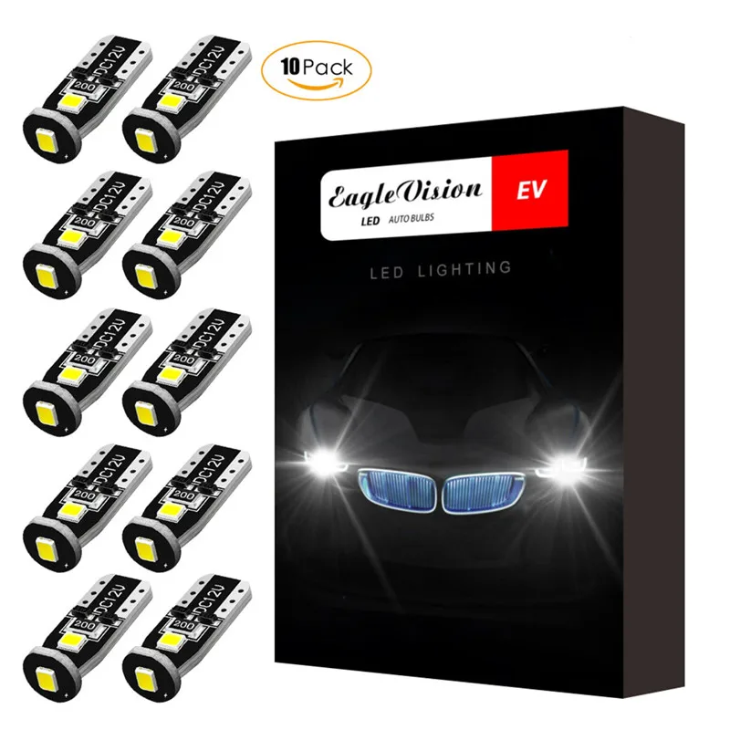 

kongyide Car Light 10PCS T10 3SMD 1W 12V 600LM High Power LED Light Bulbs Xenon Light Car Lights Decoding White/Ice Blue/Yellow