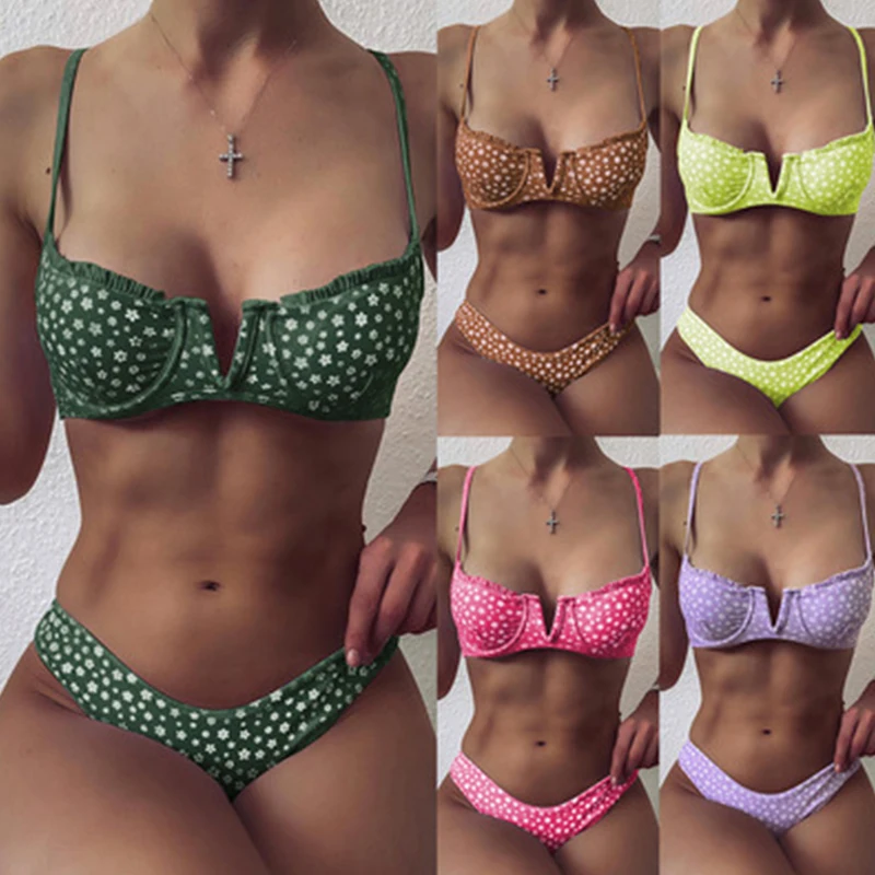 Women 2020 New Bikini Set Women Swimwear Printed Push Up Swimsuit Padded Bra Summer Bathing Suit Women Beachwear Thong Biquini