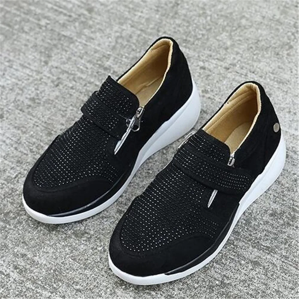 2021 New Women's Shoes Rhinestone Large 35-43 Sports Shoes Women's Sports Shoes Fashion Zipper Casual Women's Vulcanized Shoes