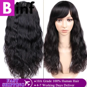 

Natural Wave Human Hair Wigs With Bangs For Women BINF 22 Inches Indian Remy Hair Wigs Full Machine Wig 2020 Top Fashion Wig