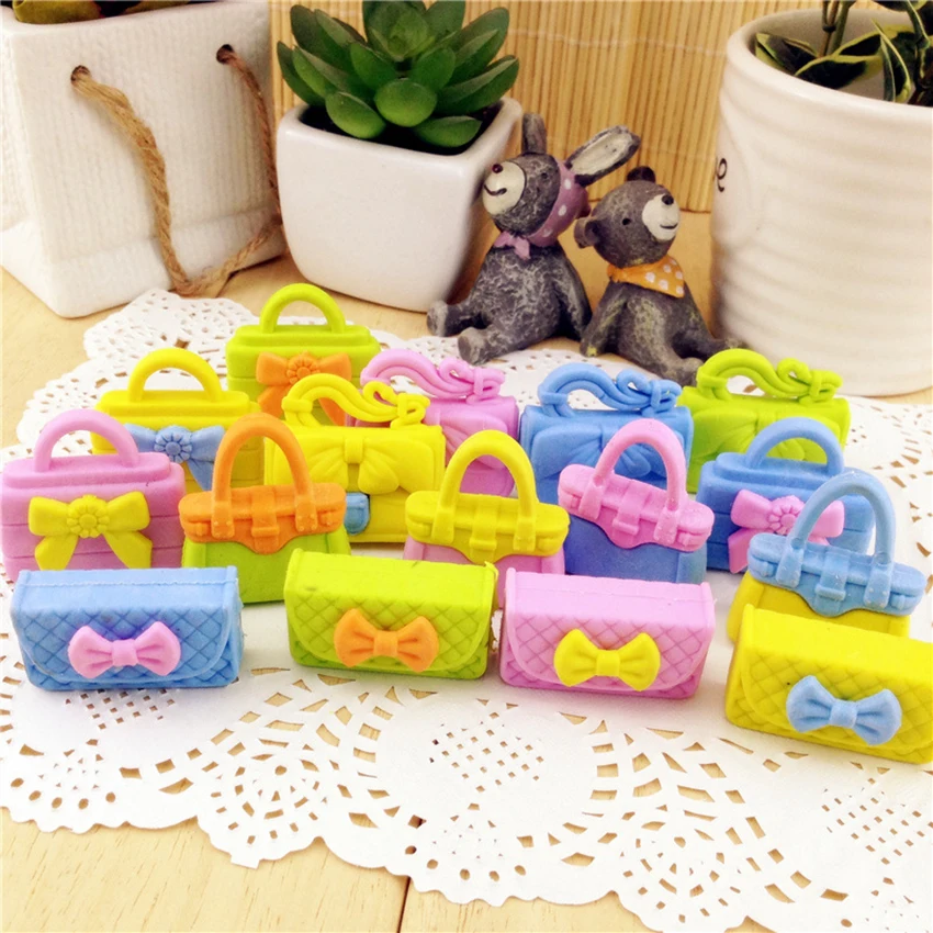 1PC Cartoon Mini Assorted Handbag Shape Eraser Pencil Erasers for Kids Girls Toy Eraser for Birthday Party Supplies Favors