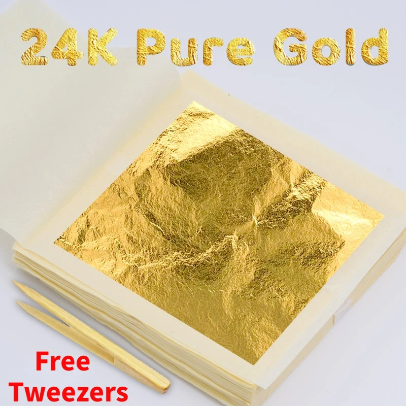 24K Gold Foil Edible Gold Leaf Sheets for Cake Decoration Facial Gold Arts  Crafts Paper Home