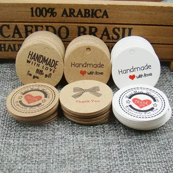 

custom logo white/kraft paper gift hang tag 3*3cm round shape /3*2cm scallop 1000pcs free shipping via express to USA