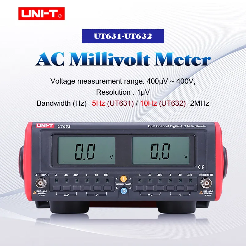 

UNI-T UT631 UT632 AC Millivolt Meter Dual Channel AC Milli Volt Meters Voltimetro Digital LCD Display Voltage Tester 4mV-400V