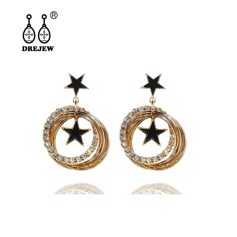 

DREJEW Flower Star Round Square Statement Earrings Sets 925 Crystal Alloy Hoop Earrings for Women Weddings Fashion Jewelry HE796