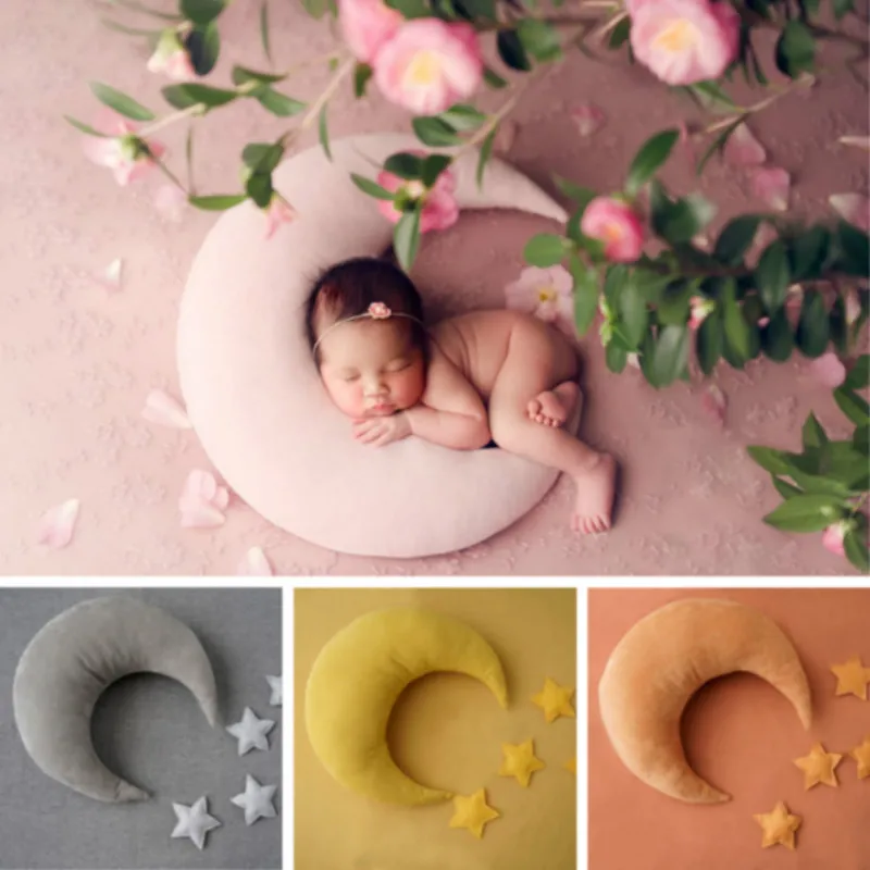 Moon-shape Pillows With 4 Stars Full-moon Baby Photo Shoot Accessories Posing Props Sweet Props Newborn Photography Props