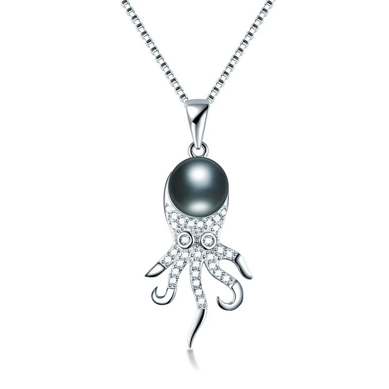 Dainashi Top Quality 925 Sterling Silver Octopus Zircon Pendant Jewelry Genuine Natural Freshwater Pearl Necklace for Women - Цвет камня: Черный