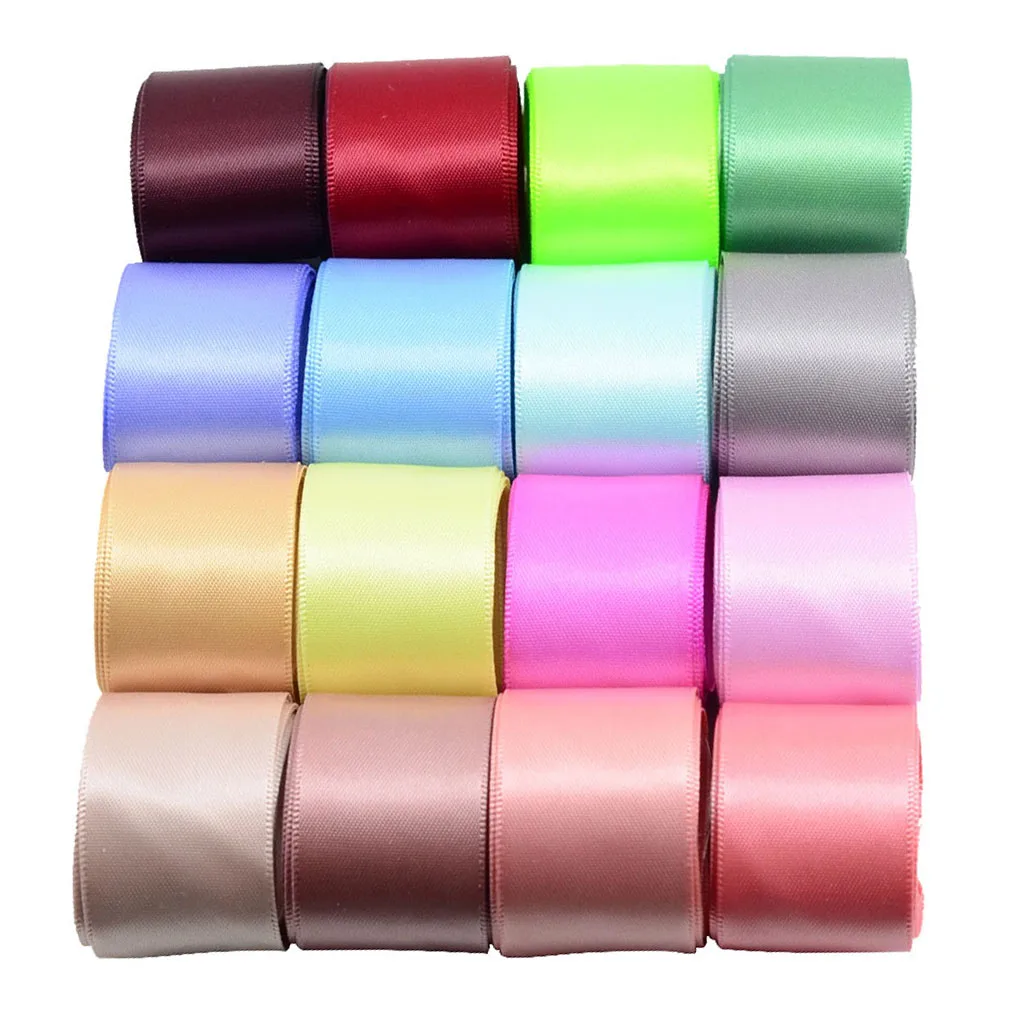 16 Colored Set Double Sided Faced Satin Ribbon 25mm Gift Wrapping Ribbon DIY Wedding Party Decor Supplies Craft Embellishments