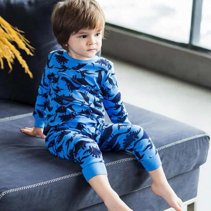 BINIDUCKLING 2020 Autumn Children's Pajamas Sets For Boys Kid Clothing Cartoon Dinosaur Sleepwear Infant Girls Cotton Pijama