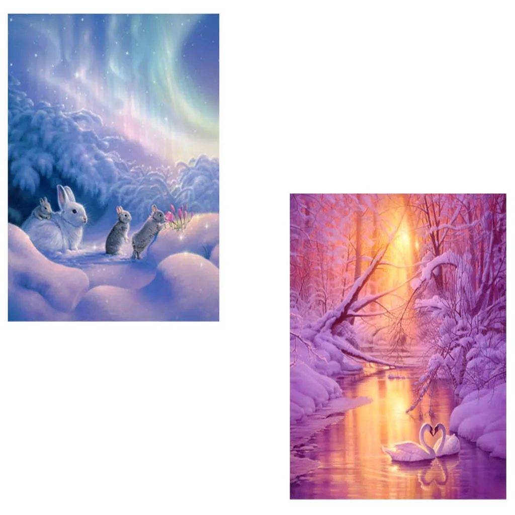 

Needlework Diamond Painting Beautiful Snow Winter Rabbit Landscape Diamond Embroidery All Drill Rhinestone Mosaic Picture