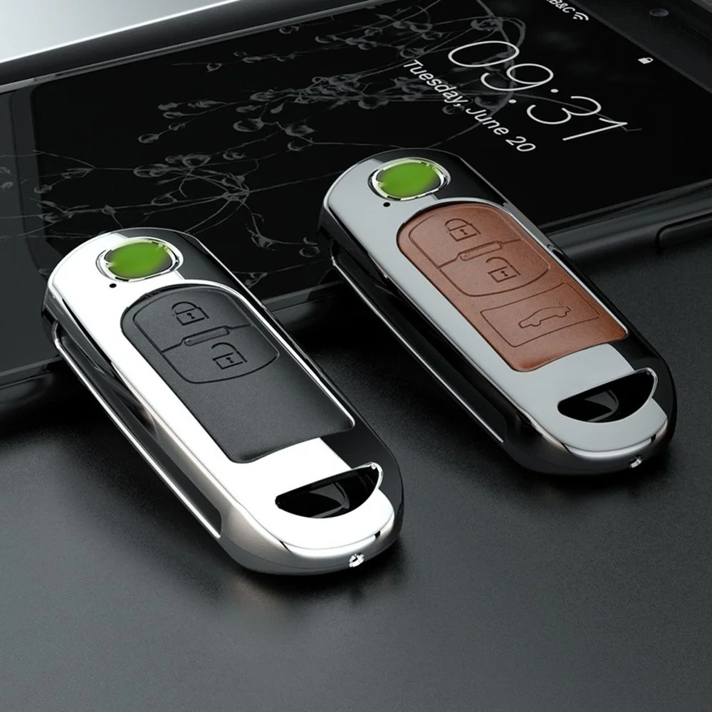 Alloy Leather Remote Car Key Fob Case Cover for Mazda 2 3 5 6 Axela Atenza CX-5 CX-7 CX-8 CX-9 Demio MX-5 Holder Shell Keychain