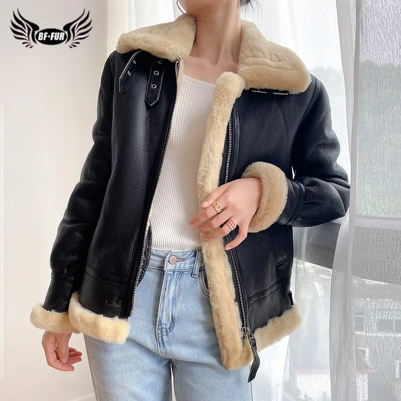 

BFFUR 2020 New Real Fur Coat Natural Whole Skin Natural Lamb Fur Jacket Winter Thick Warm Genuine Leather Fur Coats Punk Outwear