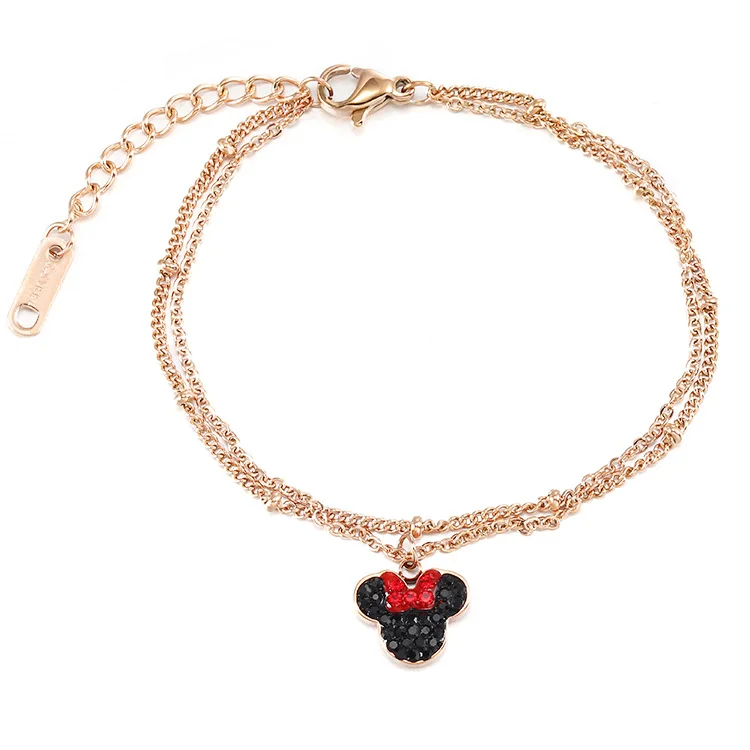 Подвеска мышь Микки Минни ожерелье титановая стальная цепочка ожерелье инкрустированные кристаллами модные трендовые женские ювелирные изделия подарок на день рождения