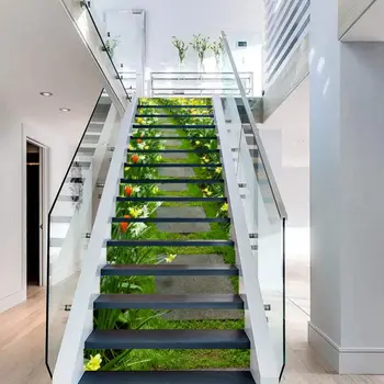 

13PCS Simulation Bookcase 3D Landscape Staircase Sticker Kitchen Decal Removable DIY Decorations Wallpaper Decal Stairs Decor