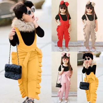 

Toddler Kids Baby Girls Sleeveless Solid Print Frill Romper Jumpsuit Clothes