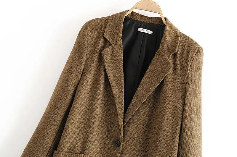 

2019 Summer Fashion Suit Collar Long Sleeve One-Button Texture Straight-Cut Mid-length Suit Jacket WOMEN'S Dress Suit