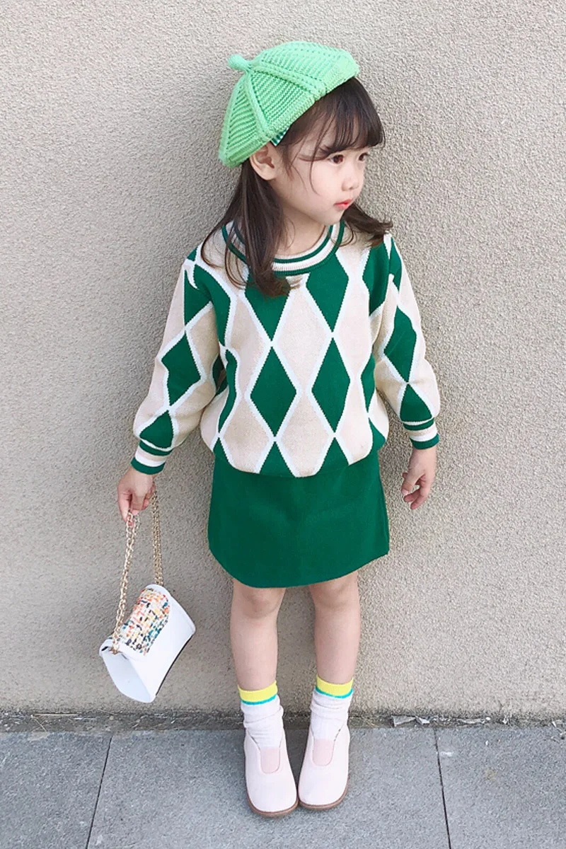 Honey Angle/весенне-осенний комплект детской одежды для девочек, свитер с принтом и короткая юбка Детский комплект из 2 предметов костюм для малышей
