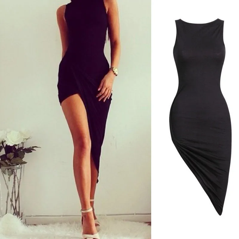 Fashion Dress Sexy Women Sleeveless Bandage Stretchy Package Hip Bodycon Cocktail Club Dress Vestidos De Fiesta De Noche N20 - Цвет: Black