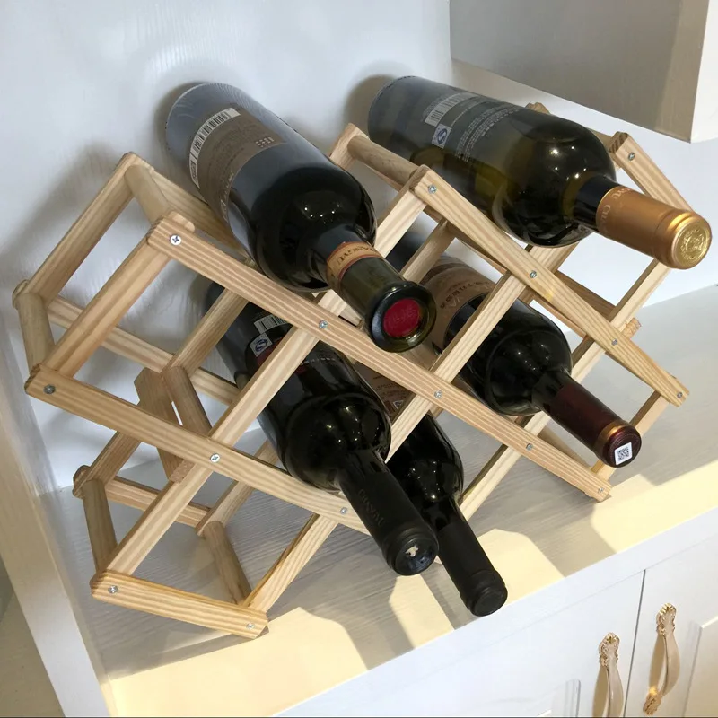Деревянный стеллаж для вина, Бытовая Складная полка для хранения винных бутылок, товары для украшения дома