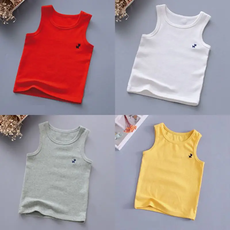 

New Style Kids Baby Boy Vests T Shirts Children's Summer Vest Toddler Kids Baby Girl Solid Tops Clothes Cotton Tees For 2-12 Y