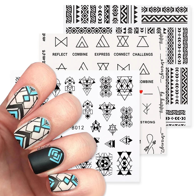 1 Sheet Nail Sticker Decals Simple Pattern Waterproof Art Letter Geometry Nail Sticker For Nail Art DIY Design Decoration