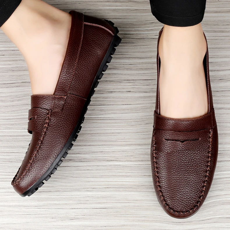 Mayba Männer Slipper Rindsleder Schuhe hochwertige Freizeit schuhe Flat Slip auf Größe 37-46 – Detail 31