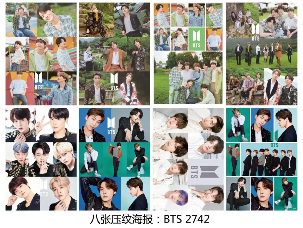 Bangtan Boys 8*(42x29 см) Bangtan мальчики вокруг плакатов наклейки на стену подарок KPOP дропшиппинг плакаты Jung Kook V SUGA JIMIN RM JIN - Цвет: Bangtan Boys